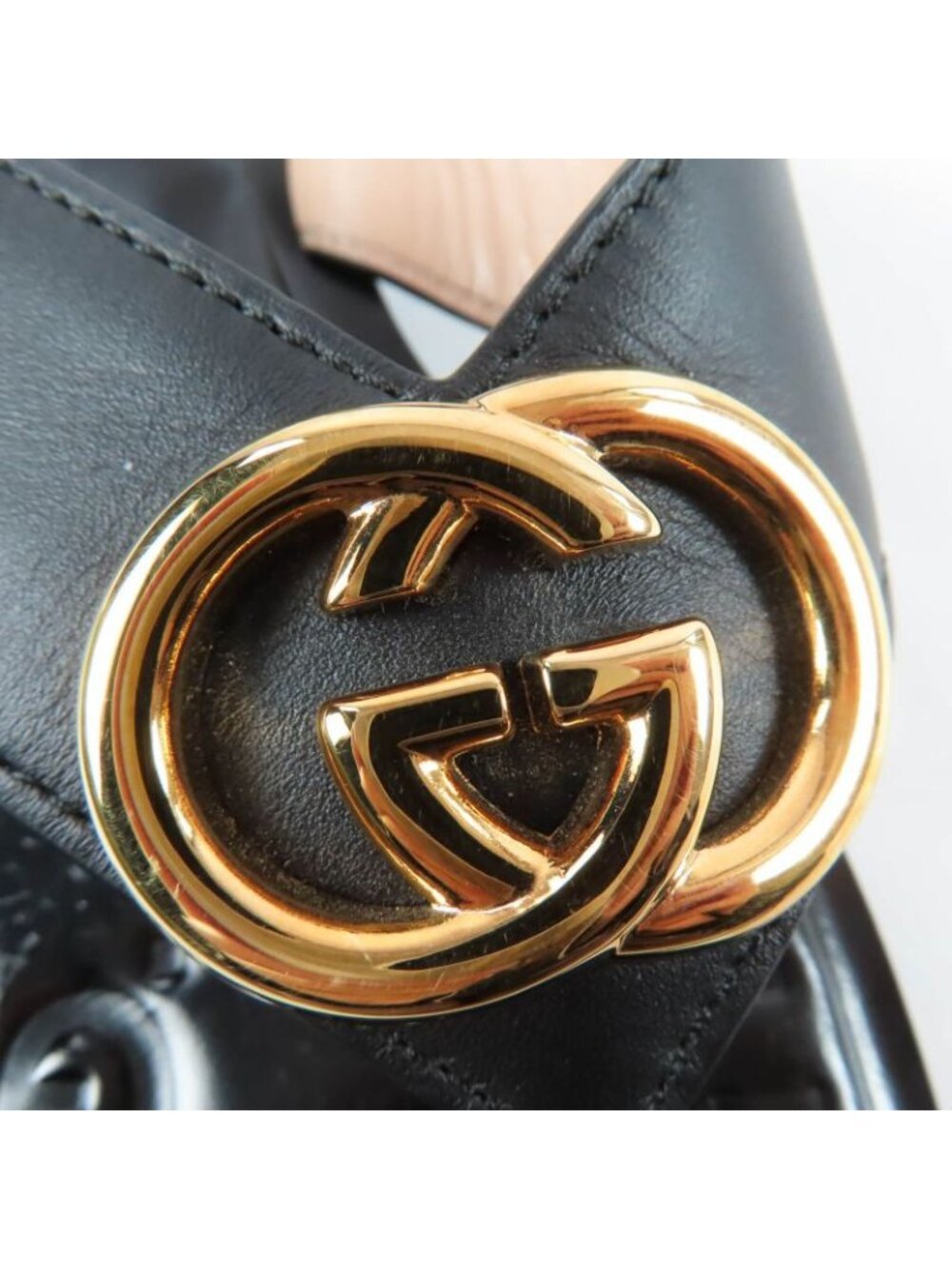 Gucci Leather Interlocking Sandals Black Gold 36.5 - Picture 9 of 12